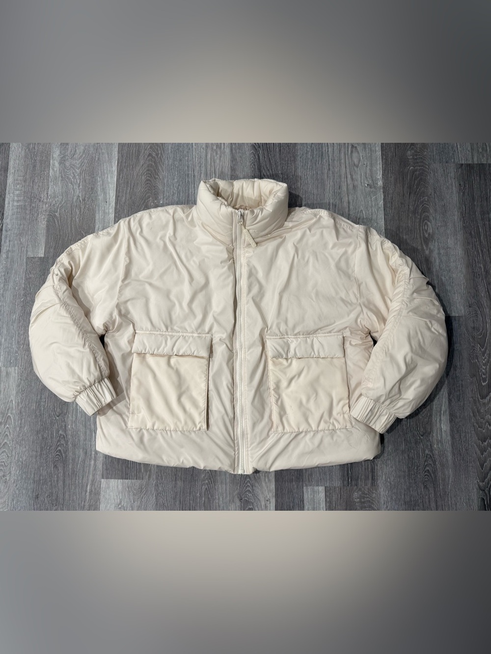 Fabletics All Weather “Wander” Cropped Ivory Color Puffer Coat Size XL